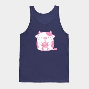 Cute Cow Drinking Strawberry Milk Tank Top